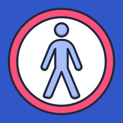 Walk vector icon of pedestrian in round blue sign