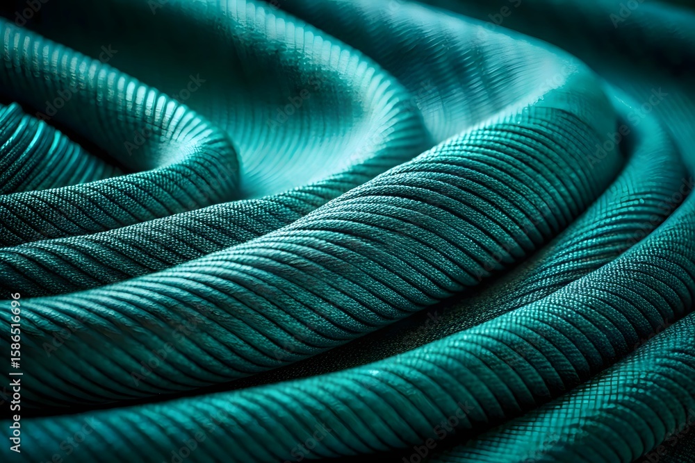 Poster a closeup view of teal fabric with a ribbed texture, creating a flowing pattern