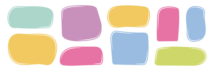 Doodle quote box set. Playful text blob shapes with outlines. Sketch highlight. Perfect for infographic, note, kids design, comics, educational content, blog template, messaging UI