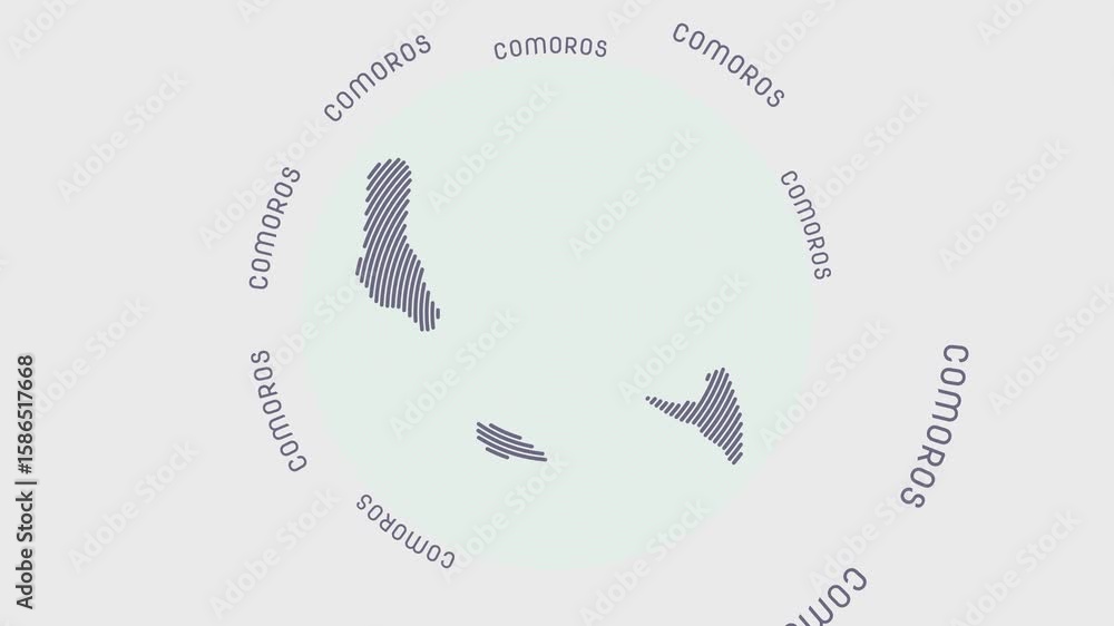 Poster comoros shape with dynamic circles visual effect. animation of comoros logo appearing from rotating 