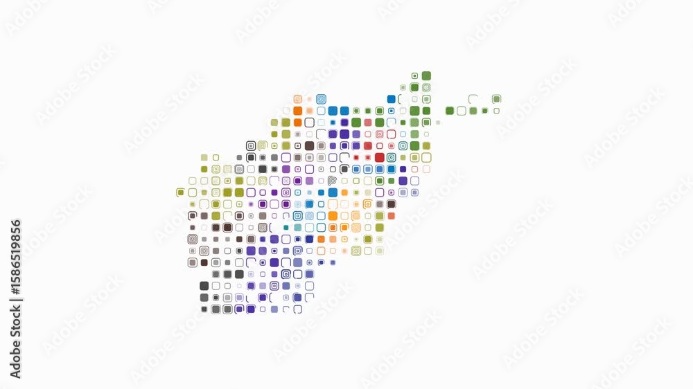 Poster afghanistan dotted animation. shape of the country build of pulsating colored dots. large size round
