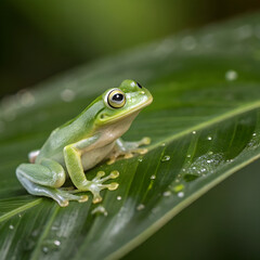 Naklejka premium green frog on a leaf