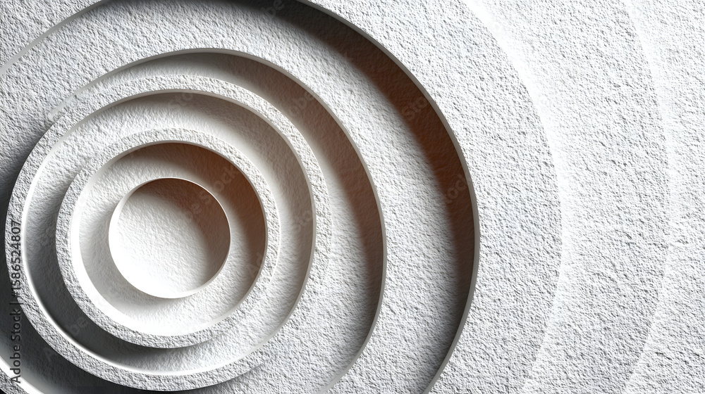 Poster concentric randomly offset white rings or circles steps fading out background wallpaper banner, clos
