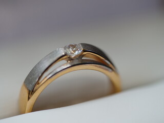Elegant Golden Band Diamond Engagement Ring Macro Shot for Celebration