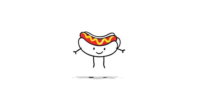 Cute Ketchup Covered Hot Dog Cartoon Character Dancing