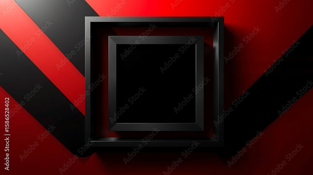 Poster a striking red and black geometric background featuring nested square frames for modern design