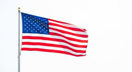 Fototapeta premium The american flag waves in the wind against a white background