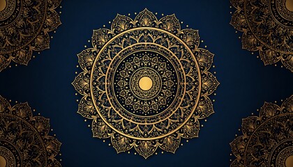 Gold mandala pattern on dark blue background