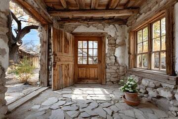 Earthy home entrance with traditional crafted finish high resolution picture