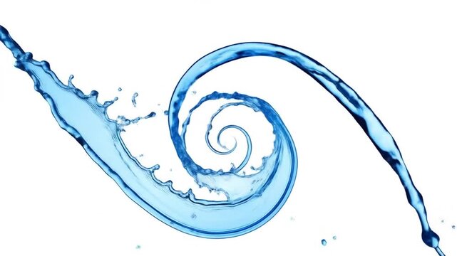 A swirling vortex of blue water gracefully curves against a white background, creating a dynamic, spiraling form