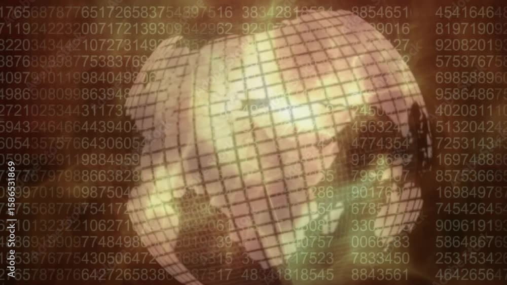 Aufkleber digital wireframe globe appearing and rotating with numeric streams pulsing for live data flow