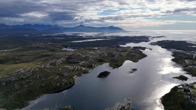Aerial view of coastal moorland at Henda on the island of Averoya, Norway