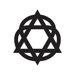 Geometric symbol with overlapping triangles and hexagon core, vector icon
