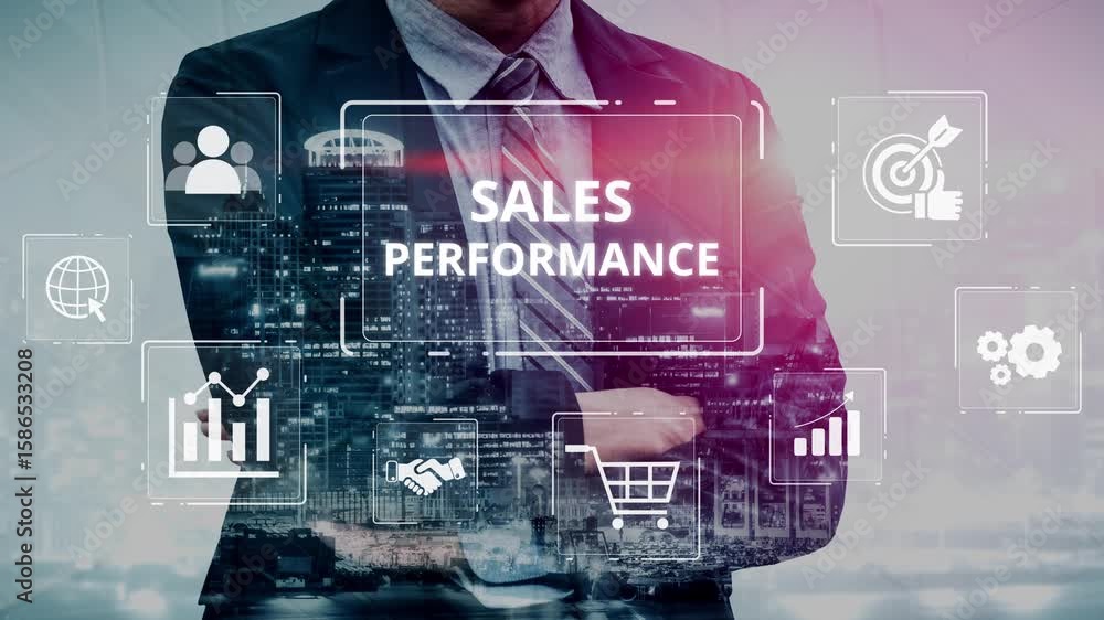 Poster digital sales performance dashboard showing sales performance metrics, performance trends, sales per