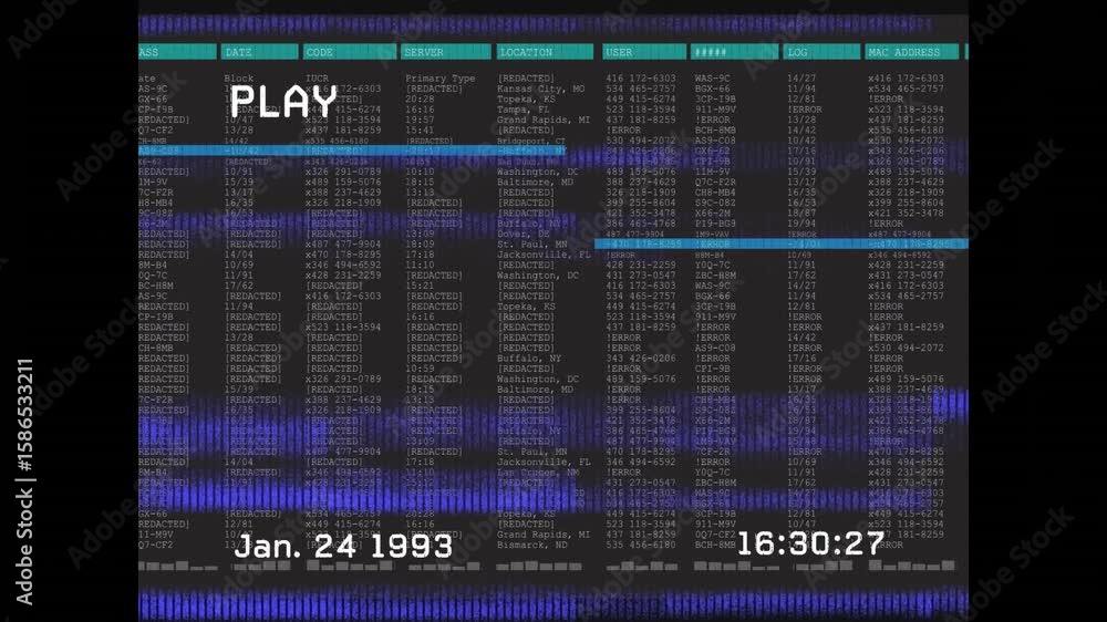 Poster vintage play causing noise, log scrolling, timestamp updating and blue bar moving down for review