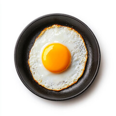 Fried egg in cast iron skillet. A sunny-side-up egg is frying in a black cast iron skillet, showcasing its bright yolk and crispy edges.