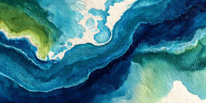 Abstract watercolor paint background by teal color blue and green with liquid fluid texture for background, banner - Powered by Adobe