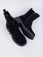 Discover your new favorite Stylish Black Suede Ankle Boots with Chunky Heel and Side Zipper,...