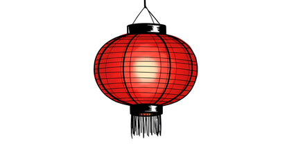 Obraz premium Red paper lantern hanging with traditional tassel detail isolate red Chinese paper lantern, isolated on white background, traditional New Year decoration,