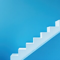 Fototapeta premium White stairs on blue wall interior