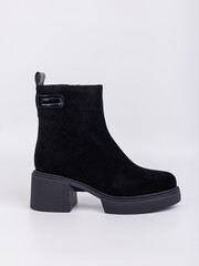 Introducing our stylish and fashionable womens black suede ankle boots that are designed with...