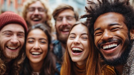 A joyous gathering: Diverse friends share infectious laughter, creating unforgettable memories and celebrating friendship, unity, and pure happiness together.