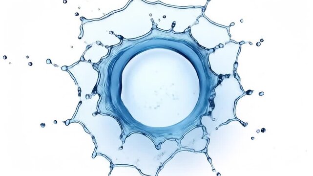 A top-down shot of water splash art against a white backdrop, featuring a central crown and tendrils