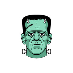 Classic Frankenstein Monster Head Illustration in Retro Style