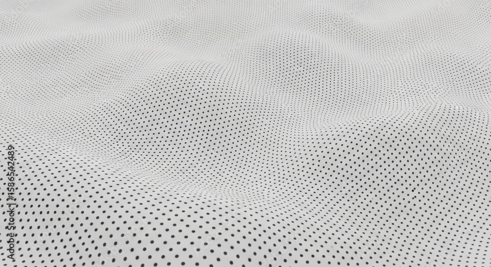 Poster white surface with small black dots, subtly undulating, creating a textured, three-dimensional effec