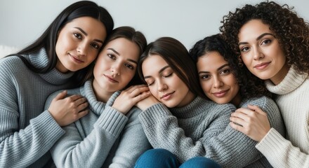 Obraz premium Diverse Friends Embrace in Cozy Sweaters