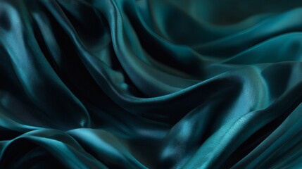 Obraz premium Abstract flowing dark teal fabric with textured folds and soft light