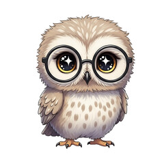 Fototapeta premium Adorable Cartoon Owl Wearing Round Glasses, Whimsical, Childlike, Digital Illustration