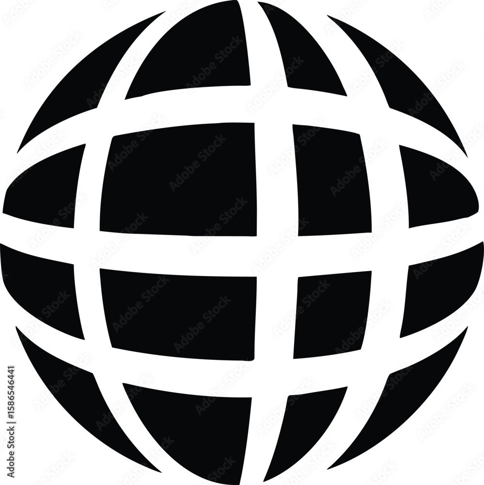 Poster black and white globe icon graphic design element simple world map illustration circular grid patter