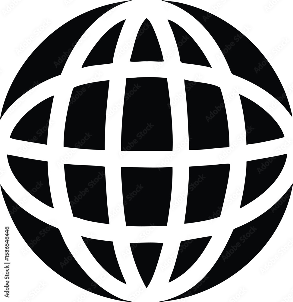 Aufkleber black and white globe icon graphic design element simple circular world map symbol internet network 