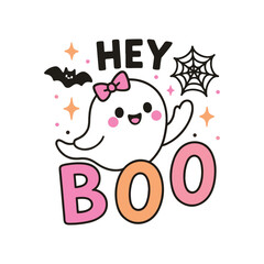 Pink Cute Hey Boo Halloween T-Shirt Design, Posters, Greeting Cards, Textiles, and Sticker Vector Illustration	
