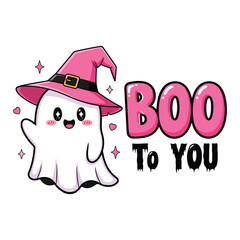  Boo to You Pink Ghost- Halloween T-Shirt Design, Posters, Greeting Cards, Textiles, and Sticker Vector Illustration	
