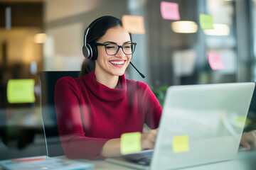 Successful businesswoman using laptop, working in office. Business technology corporate concept