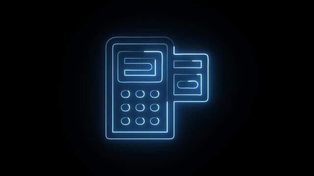 Payment Terminal Animation with Glowing Lines on Black Background