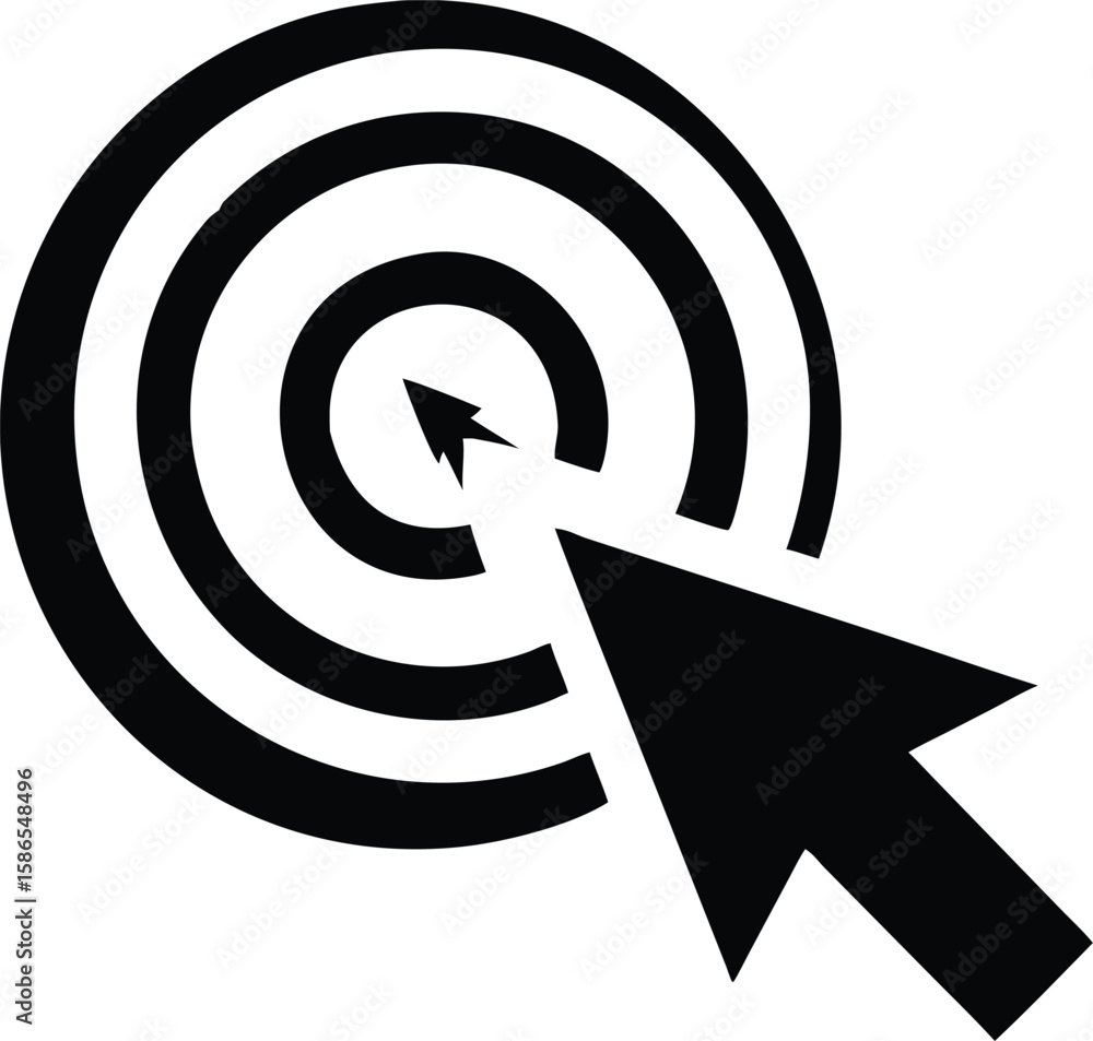 Poster black cursor arrow targeting concentric circles bullseye click target goal achievement success white