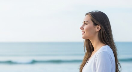 Serene Woman Gazes at Ocean View