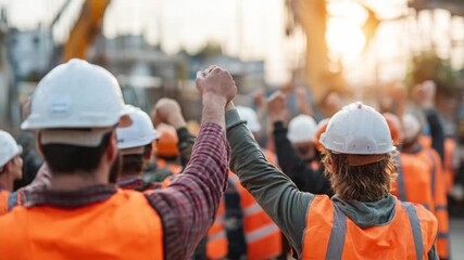 Workers rally in support of labor rights at construction site
