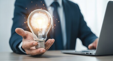 Professional Presents Glowing Idea with Digital Data Stream