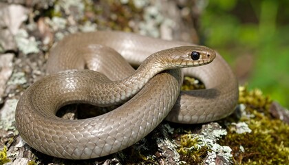 Fototapeta premium Gray snake coiled on tree bark