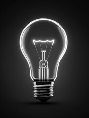 Classic incandescent light bulb glowing softly against deep black background, studio photograph