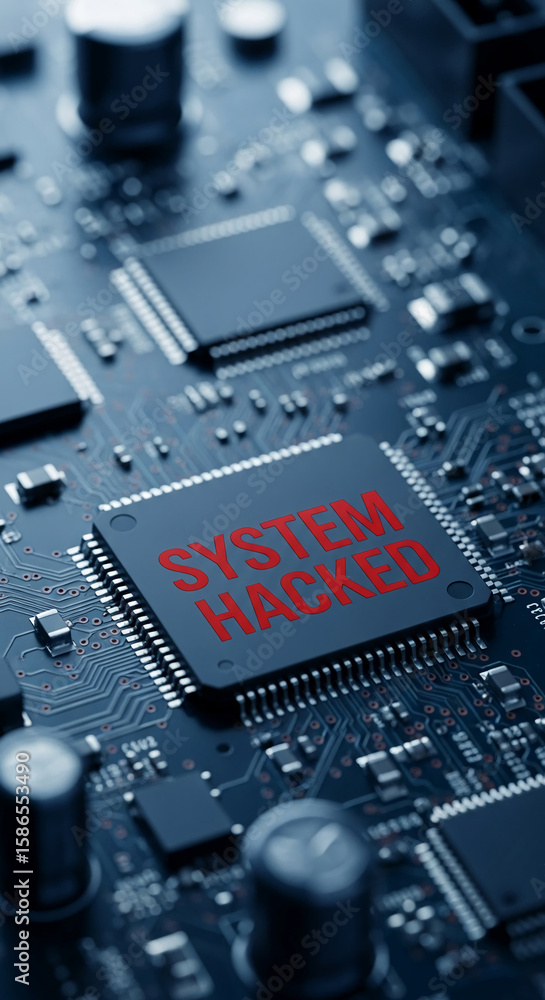 Poster close-up of circuit board with a microchip displaying 