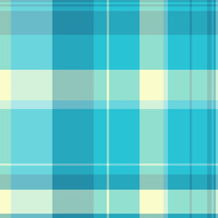 Nostalgic texture check background, aqua textile seamless tartan. Drawing plaid vector pattern fabric in cyan and teal colors.