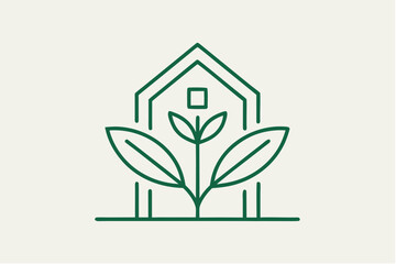 Green eco house logo with leaves, symbolizing nature and environmental design