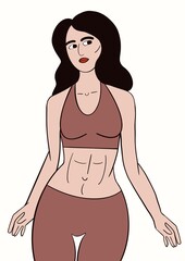 Modern flat-style illustration of a fit young woman in sportswear