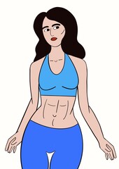 Modern flat-style illustration of a fit young woman in sportswear