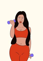 Modern flat-style illustration of a fit young woman in sportswear